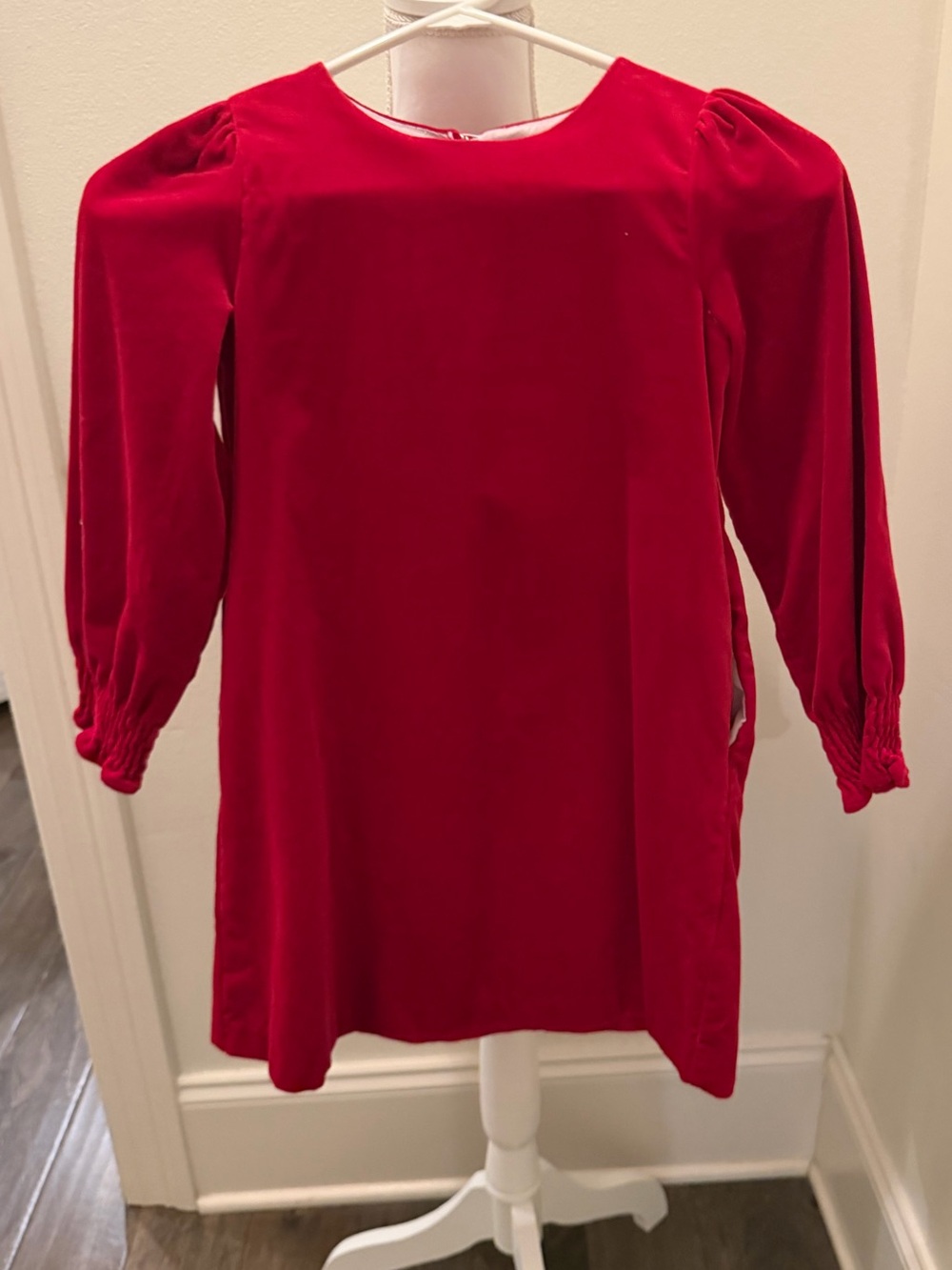 Red Velvet Puff-Sleeve Girls Dress